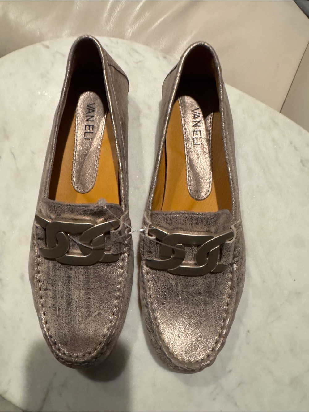 Vaneli Metallic Silver Chain-Link Loafers